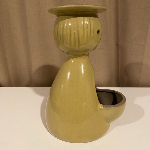 Vintage Mid-Century Happy Man Pottery Planter & Candle Holder – 10” Tall - Picture 2 of 8